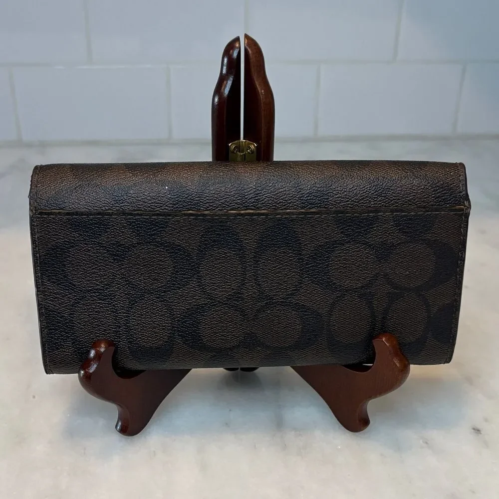 Coach Wallet Leather Signature Logo Coated Canvas Full Sized Slim